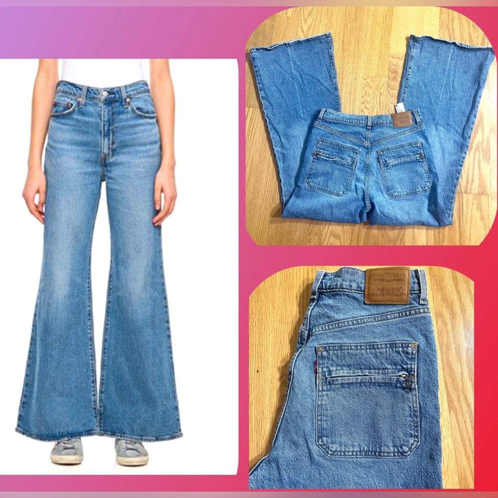 ✅VINTAGE LEVI’S RIBCAGE BELl  High Rise Wide Leg denim Jeans 29